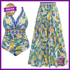 Plus Size Tummy Control One Piece Swimsuit with Mesh Skirt